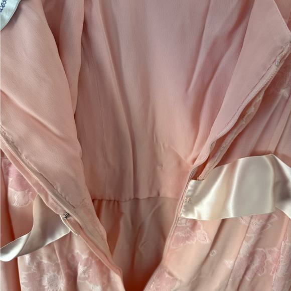 Vintage 80s Pink Silk Chiffon Frances Brewster Dress Sheer Floral Velvet Sz L/XL - Picture 10 of 15